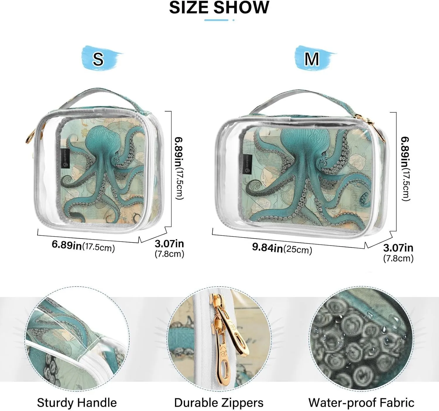GAIGEO Retro Old Wood Texture Coral Marine Life 2 Pack Travel Transparent Bag, Toiletry Bag Organizer, Light Toiletry Bag for Travel