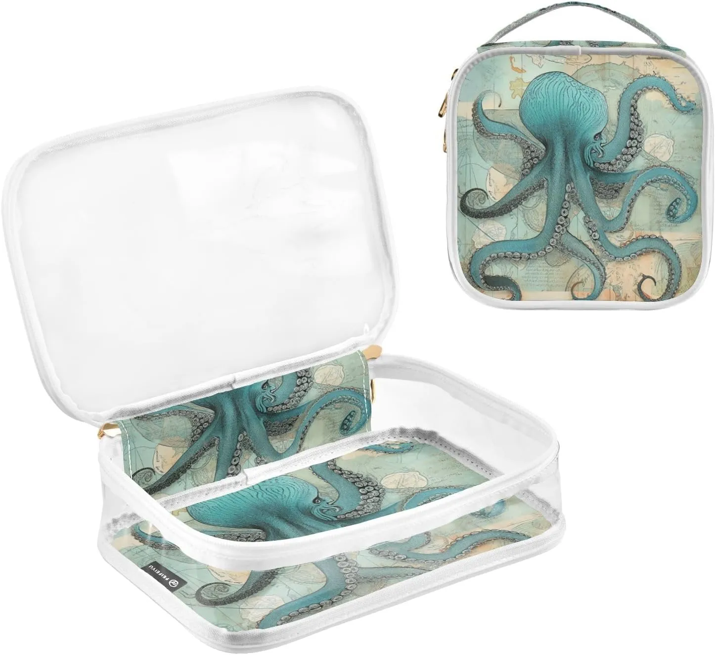 GAIGEO Retro Old Wood Texture Coral Marine Life 2 Pack Travel Transparent Bag, Toiletry Bag Organizer, Light Toiletry Bag for Travel