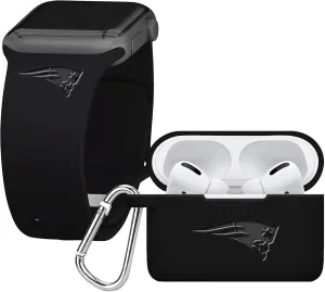 Game Time New England Patriots Engraved Silicone Combo Package Compatible with Apple Watch and Airpods Pro Battery Case (42/44mm Black/Black)