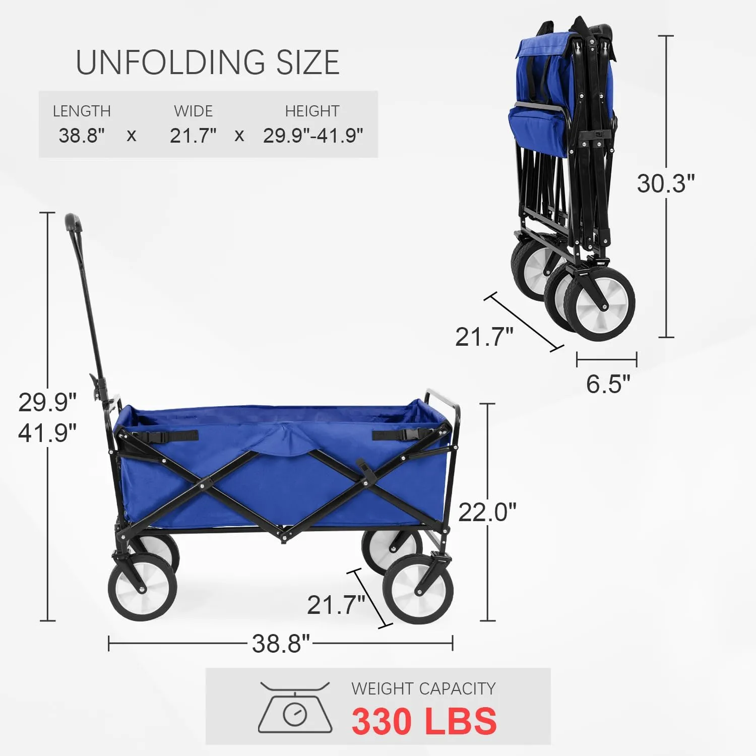 Garden Cart Folding Wagon Garden Cart Collapsible Wagon with Adjustable Handle &360°Universal Wheels for Garden Camping Shopping Beach (Blue)