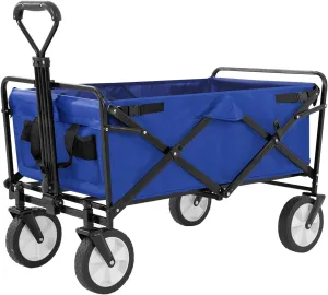 Garden Cart Folding Wagon Garden Cart Collapsible Wagon with Adjustable Handle &360°Universal Wheels for Garden Camping Shopping Beach (Blue)