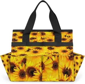 Garden Tool Tote Bag for Women Men Sunflower Bushes Gardening Tool Storage Bags with 10 Pockets Standable Garden Home Tool Kits Organizer for Indoor Outdoor Gardening Gifts