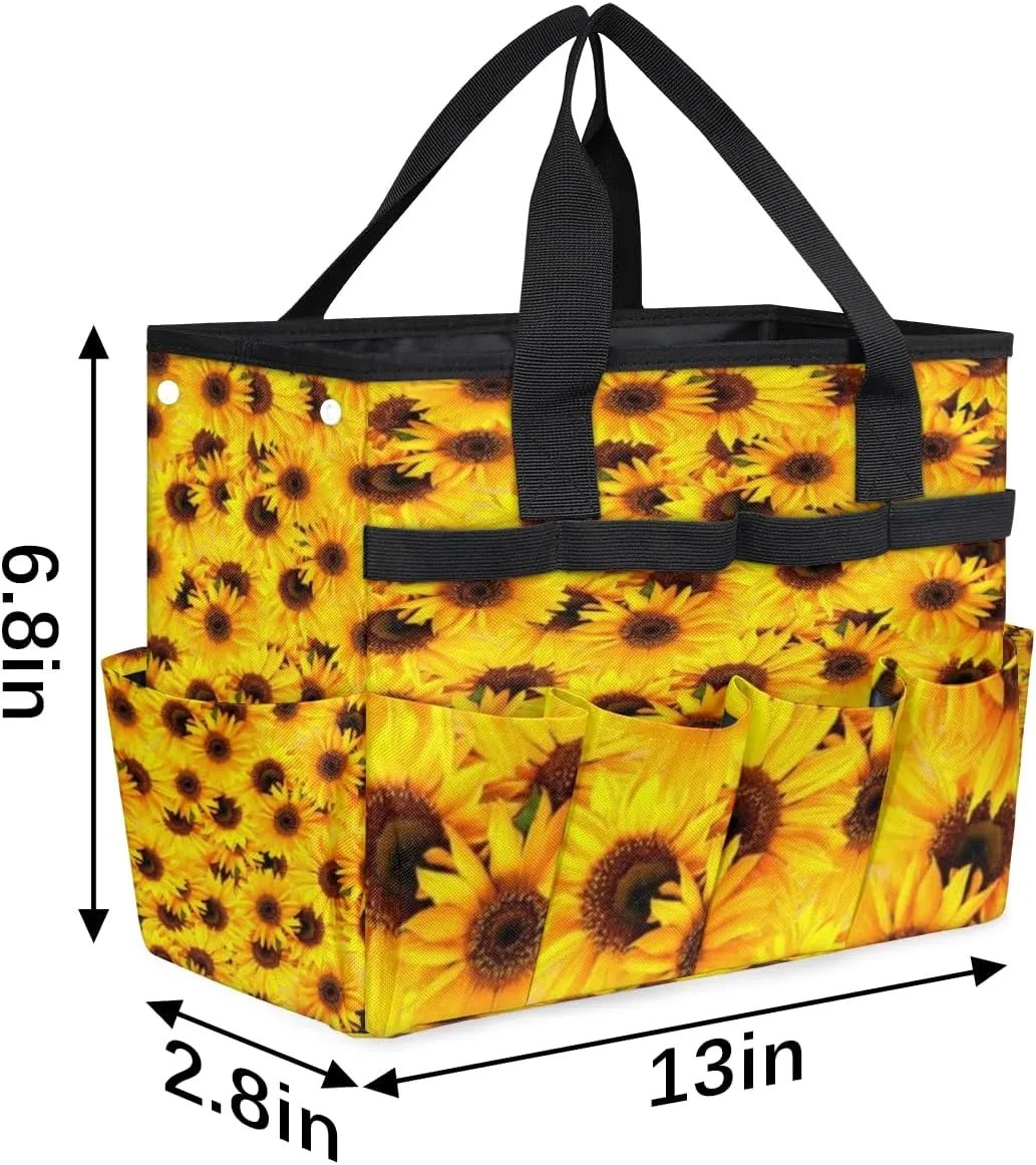 Garden Tool Tote Bag for Women Men Sunflower Bushes Gardening Tool Storage Bags with 10 Pockets Standable Garden Home Tool Kits Organizer for Indoor Outdoor Gardening Gifts