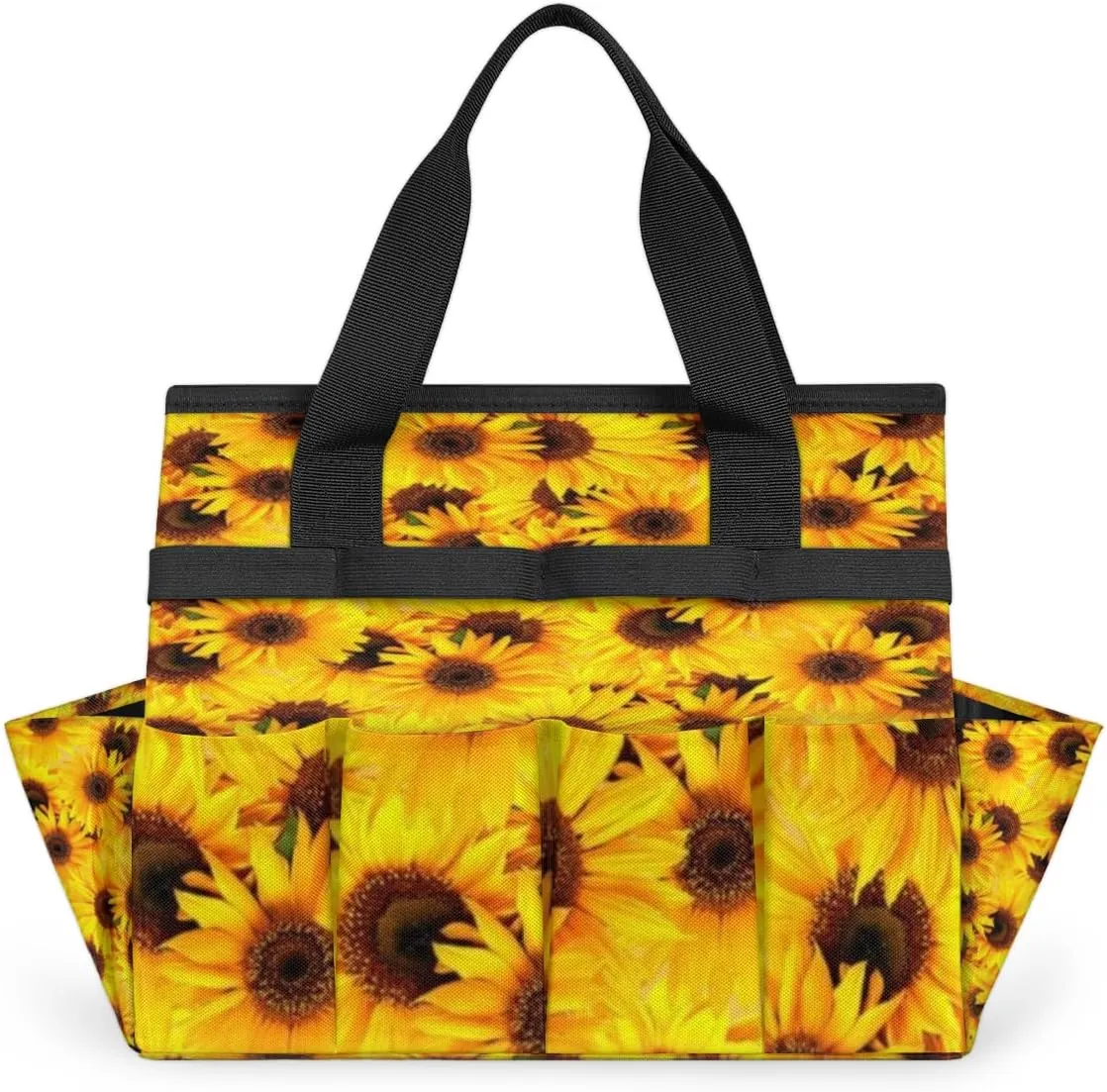 Garden Tool Tote Bag for Women Men Sunflower Bushes Gardening Tool Storage Bags with 10 Pockets Standable Garden Home Tool Kits Organizer for Indoor Outdoor Gardening Gifts