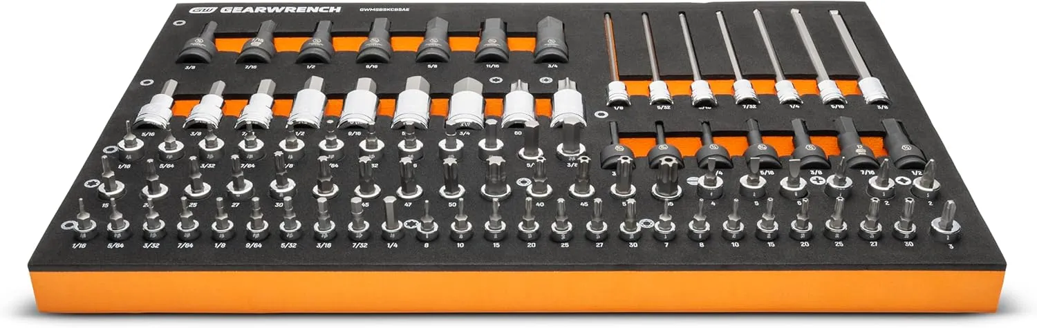 GEARWRENCH 88 Piece 1/4”, 3/8”, 1/2” Drive SAE Bit Socket Set in Foam Storage Tray - GWMSBSKCBSAE