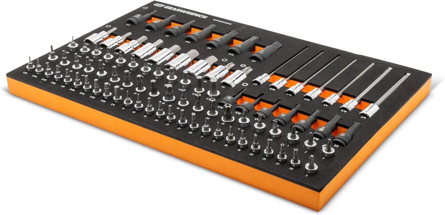 GEARWRENCH 88 Piece 1/4”, 3/8”, 1/2” Drive SAE Bit Socket Set in Foam Storage Tray - GWMSBSKCBSAE
