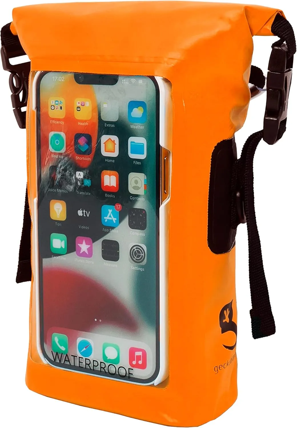 geckobrands Waterproof Phone Tote with 2L Dry Bag and Adjustable Strap – Protect Your Phone and Valuables While on The Go Neon Orange