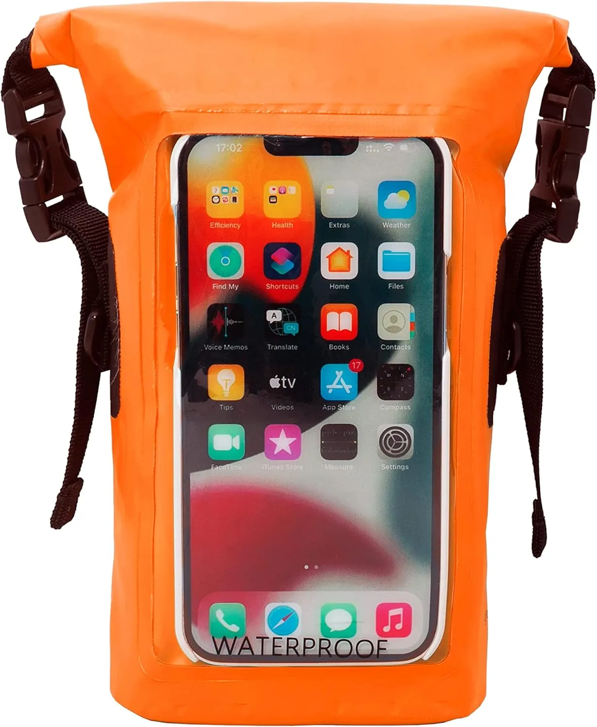 geckobrands Waterproof Phone Tote with 2L Dry Bag and Adjustable Strap – Protect Your Phone and Valuables While on The Go Neon Orange