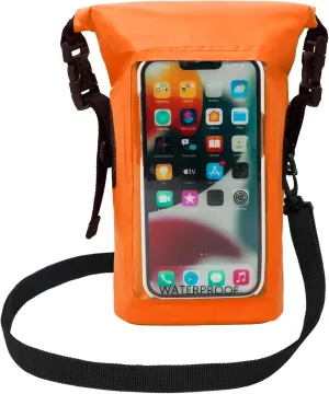 geckobrands Waterproof Phone Tote with 2L Dry Bag and Adjustable Strap – Protect Your Phone and Valuables While on The Go Neon Orange