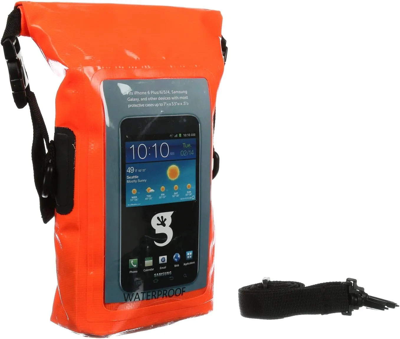 geckobrands Waterproof Phone Tote with 2L Dry Bag and Adjustable Strap – Protect Your Phone and Valuables While on The Go Neon Orange