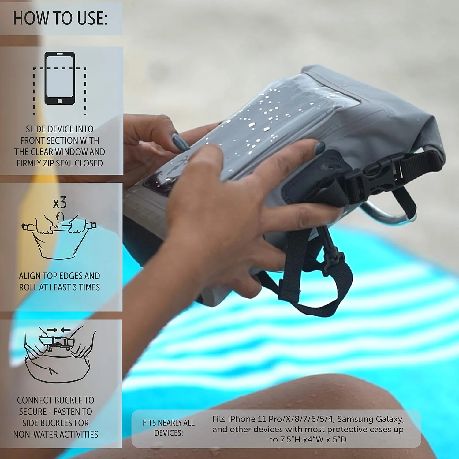 geckobrands Waterproof Phone Tote with 2L Dry Bag and Adjustable Strap – Protect Your Phone and Valuables While on The Go Neon Orange
