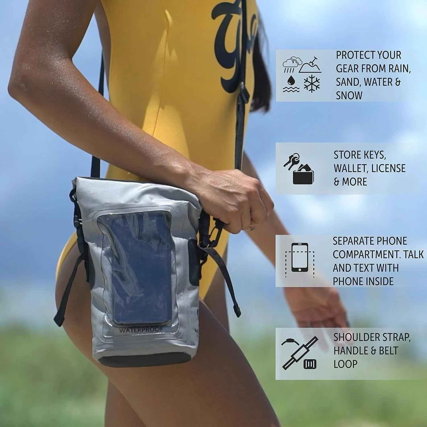 geckobrands Waterproof Phone Tote with 2L Dry Bag and Adjustable Strap – Protect Your Phone and Valuables While on The Go Neon Orange