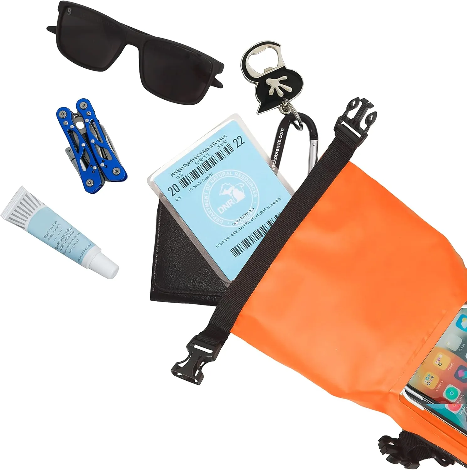 geckobrands Waterproof Phone Tote with 2L Dry Bag and Adjustable Strap – Protect Your Phone and Valuables While on The Go Neon Orange