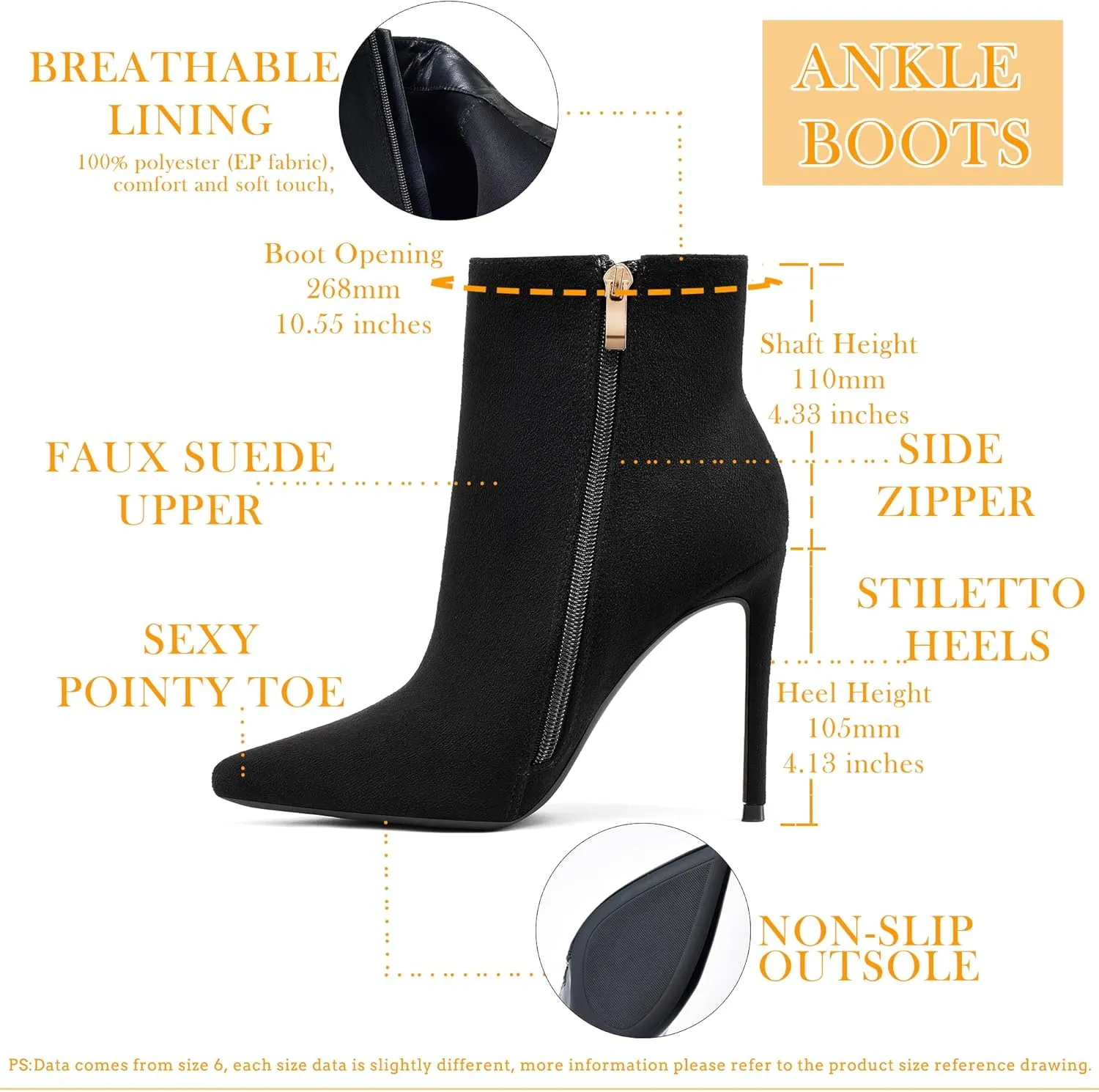 GENSHUO Ankle Boots For Women Pointed Toe 4 Inch High Heel Zipper Stiletto Heels Fall Booties