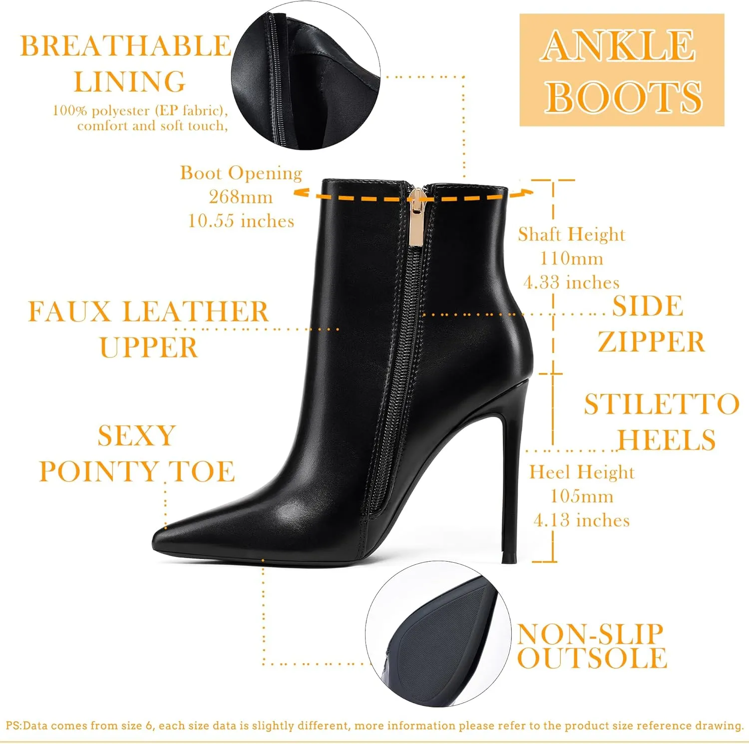 GENSHUO Ankle Boots For Women Pointed Toe 4 Inch High Heel Zipper Stiletto Heels Fall Booties