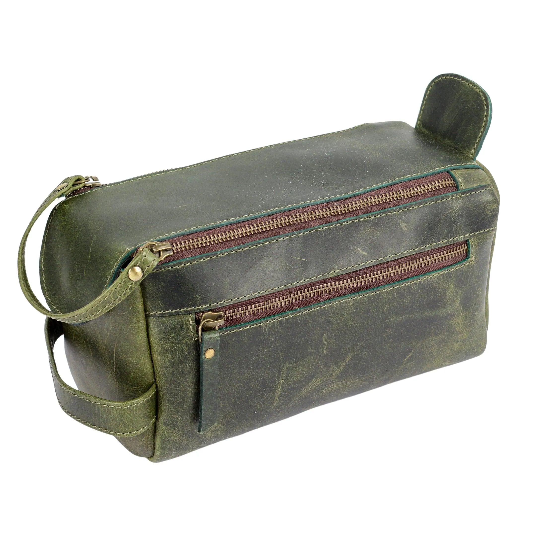 Genuine Buffalo Leather Travel Toiletry Bag –  Compartments for Men & Women