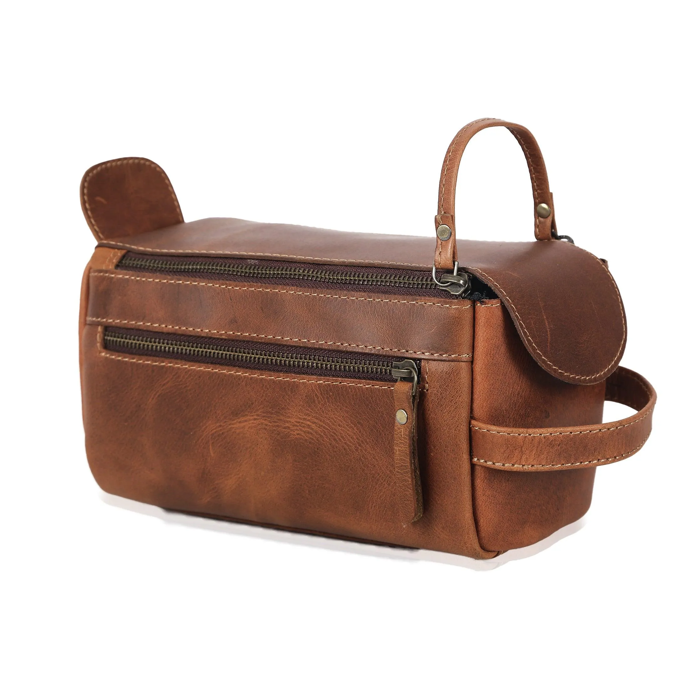Genuine Buffalo Leather Travel Toiletry Bag –  Compartments for Men & Women