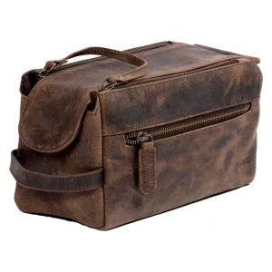 Genuine Buffalo Leather Travel Toiletry Bag –  Compartments for Men & Women