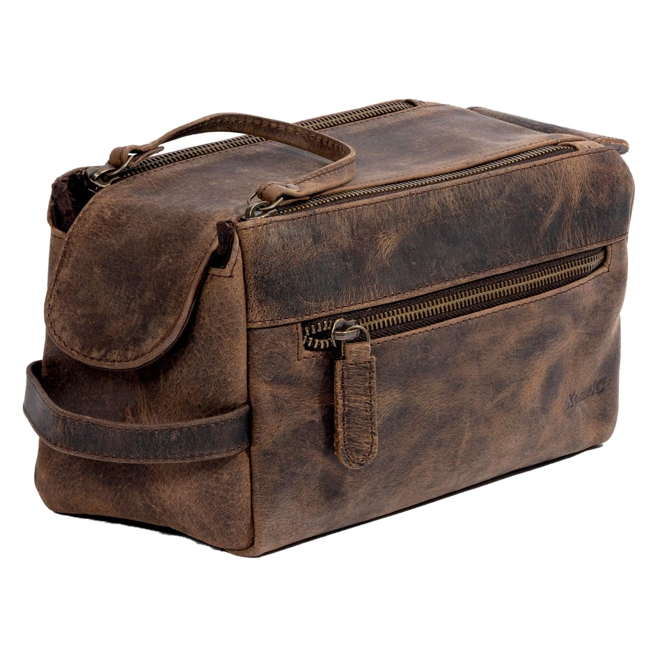 Genuine Buffalo Leather Travel Toiletry Bag –  Compartments for Men & Women