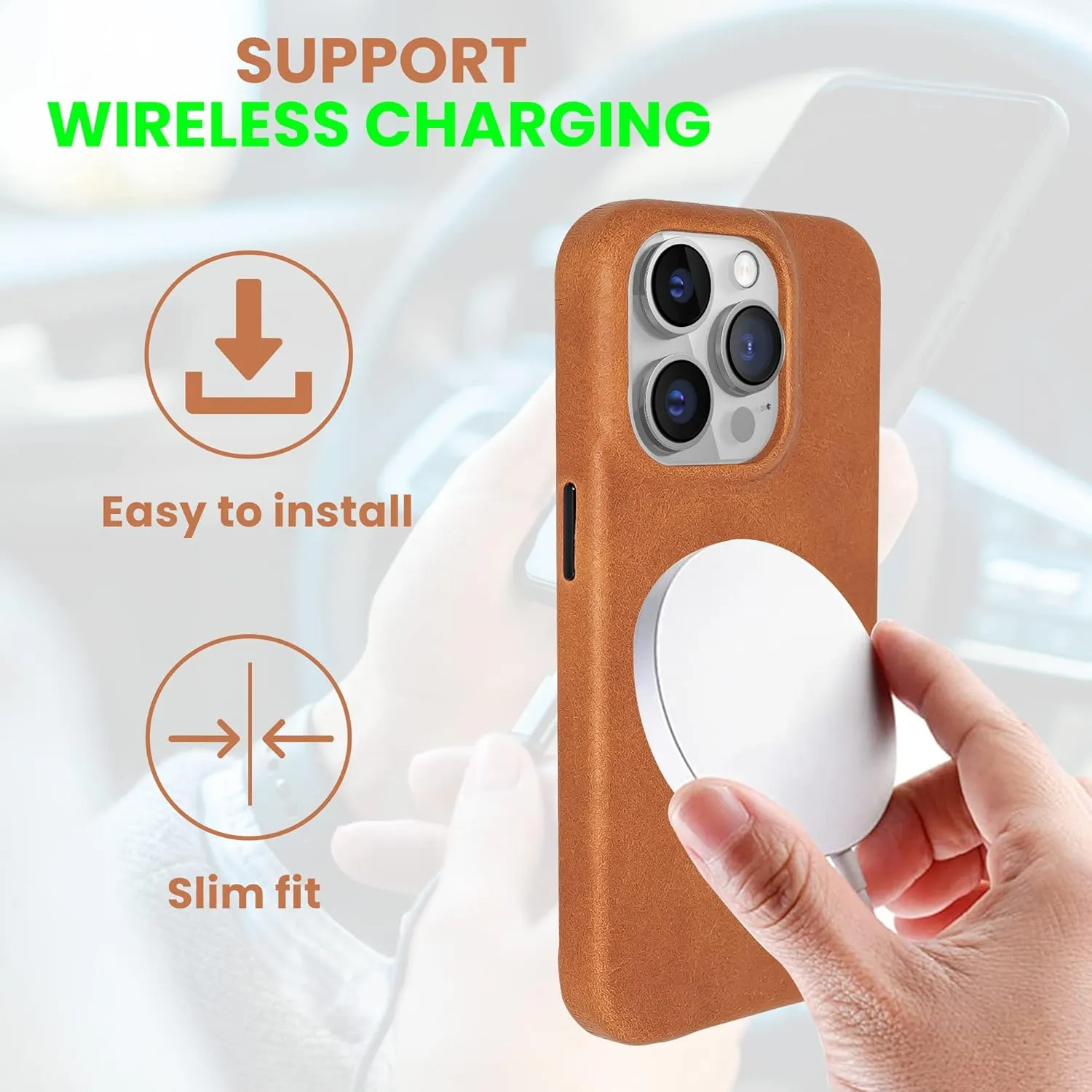 Genuine Leather Case - iPhone 14 Pro Compatible - Full Grain Anti-Scratch Leather - Shockproof, Drop Proof - Ochre