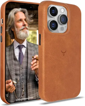 Genuine Leather Case - iPhone 14 Pro Compatible - Full Grain Anti-Scratch Leather - Shockproof, Drop Proof - Ochre