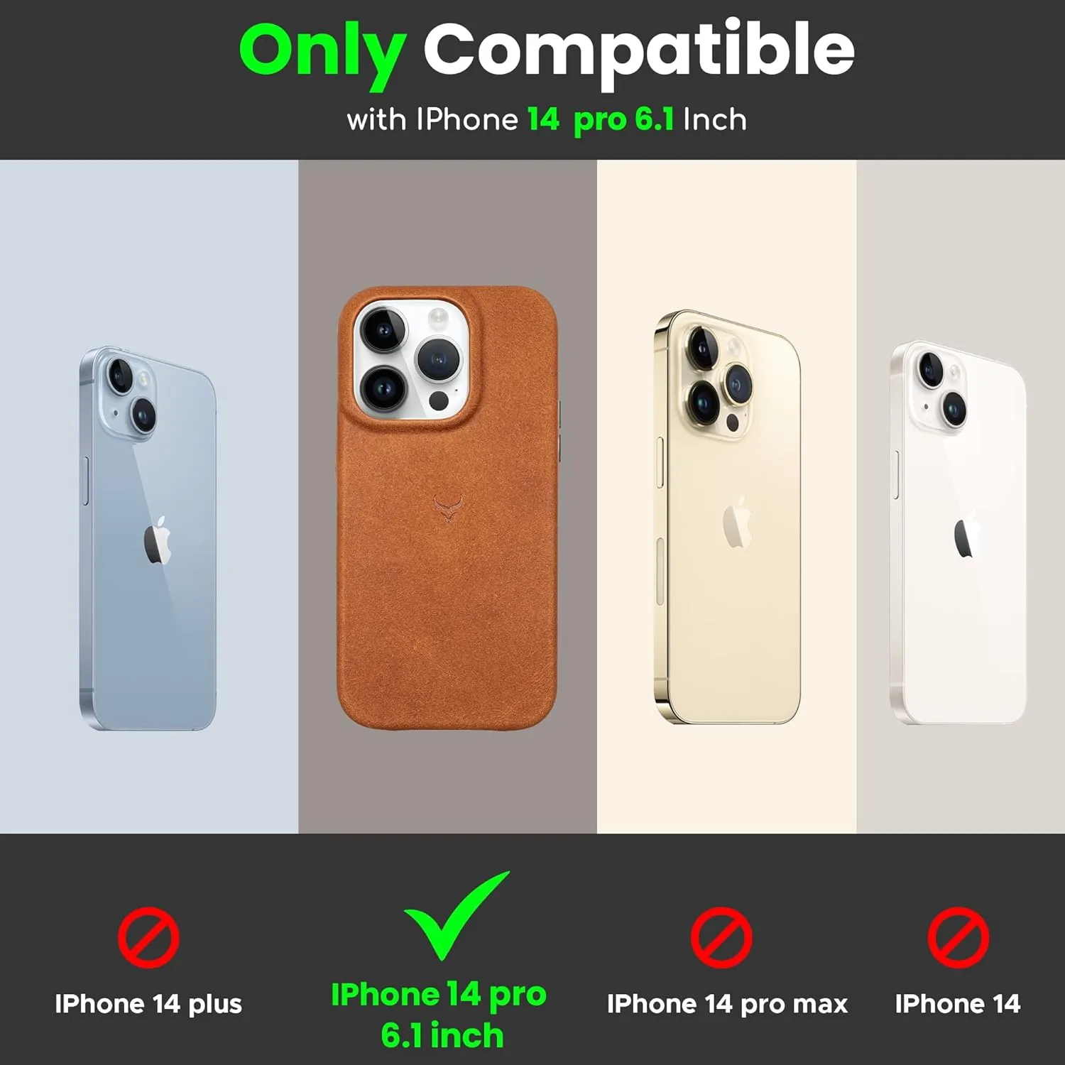 Genuine Leather Case - iPhone 14 Pro Compatible - Full Grain Anti-Scratch Leather - Shockproof, Drop Proof - Ochre