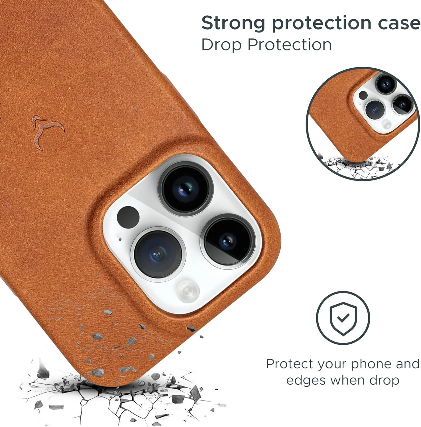Genuine Leather Case - iPhone 14 Pro Compatible - Full Grain Anti-Scratch Leather - Shockproof, Drop Proof - Ochre