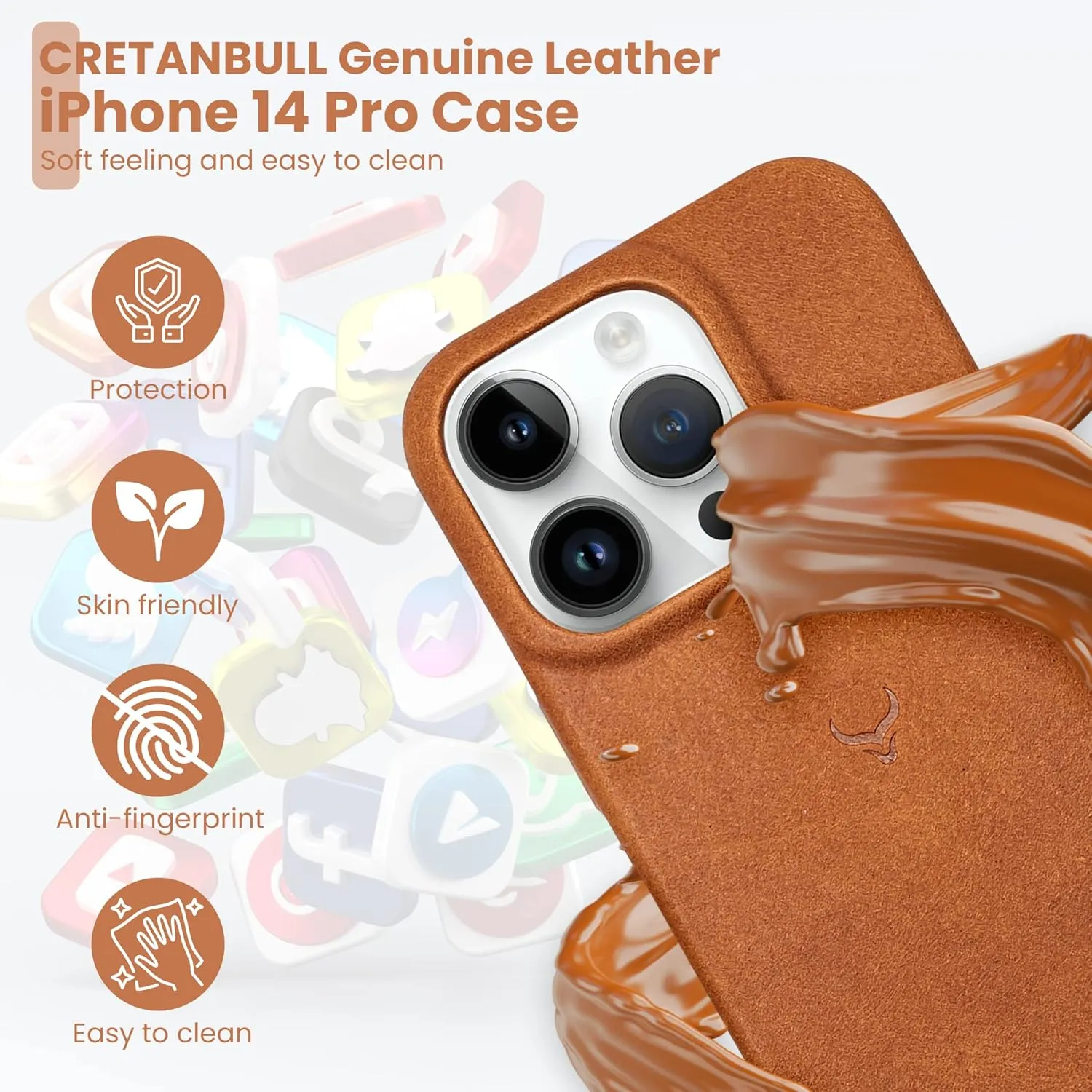 Genuine Leather Case - iPhone 14 Pro Compatible - Full Grain Anti-Scratch Leather - Shockproof, Drop Proof - Ochre