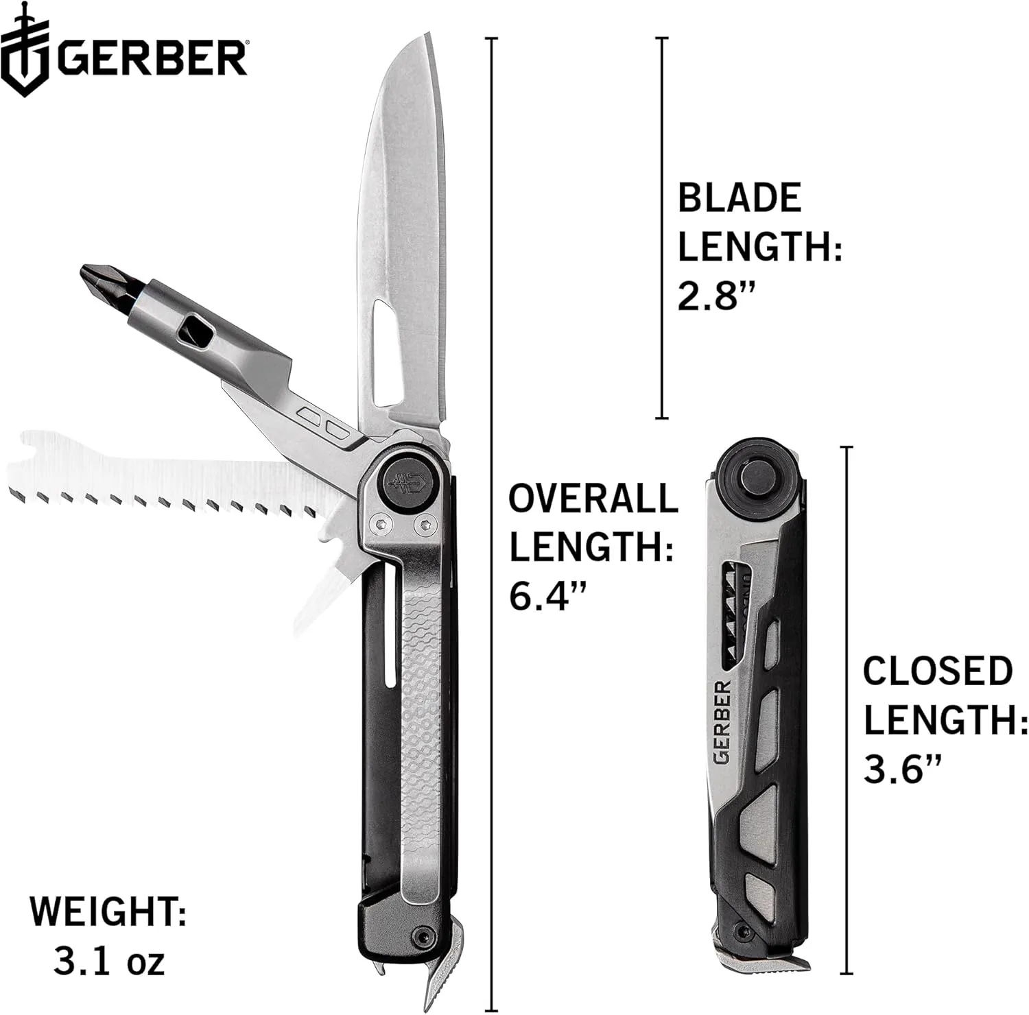 Gerber Gear Armbar Trade 8-in-1 Multi-tool - 2.5" Plain Edge Blade, Pry Bar, Hammer - EDC Gear and Equipment - Onyx
