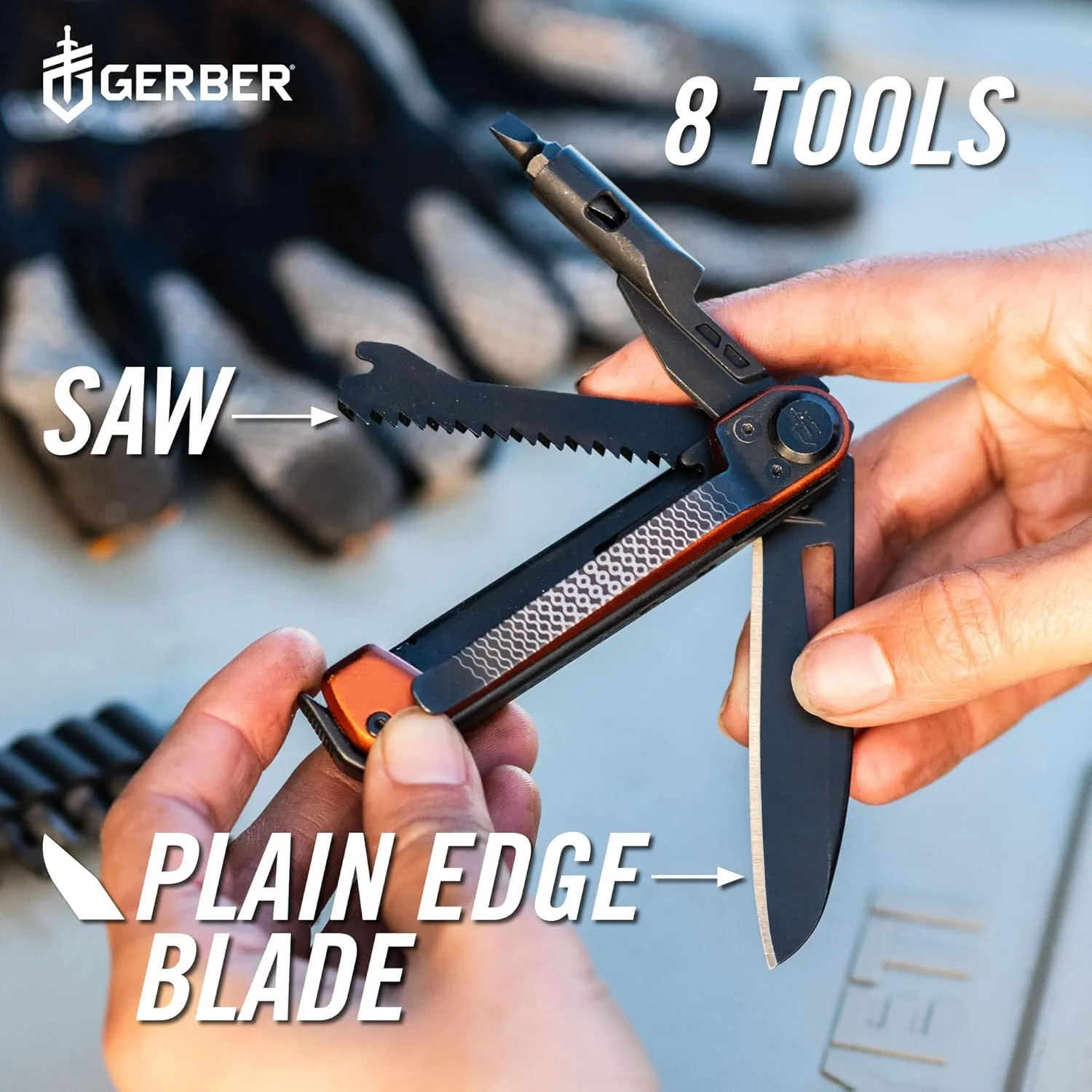Gerber Gear Armbar Trade 8-in-1 Multi-tool - 2.5" Plain Edge Blade, Pry Bar, Hammer - EDC Gear and Equipment - Onyx