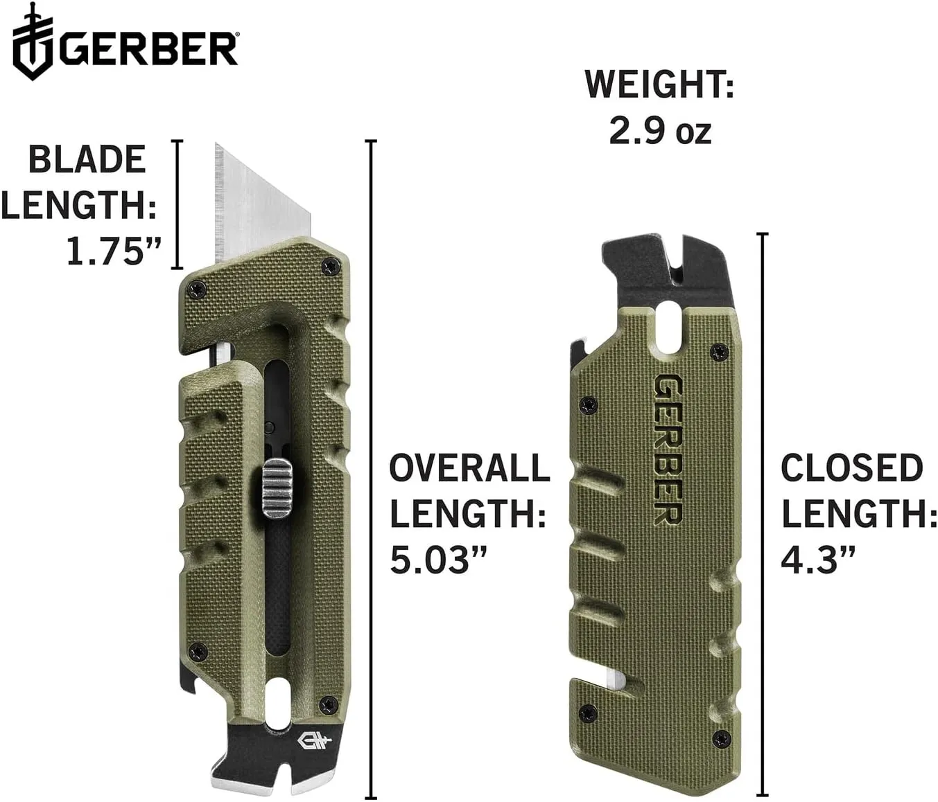 Gerber Gear Prybrid Utility Knife with Pry Bar, EDC Multi-Tool Pocket Razor Knife with Retractable Blade, Green