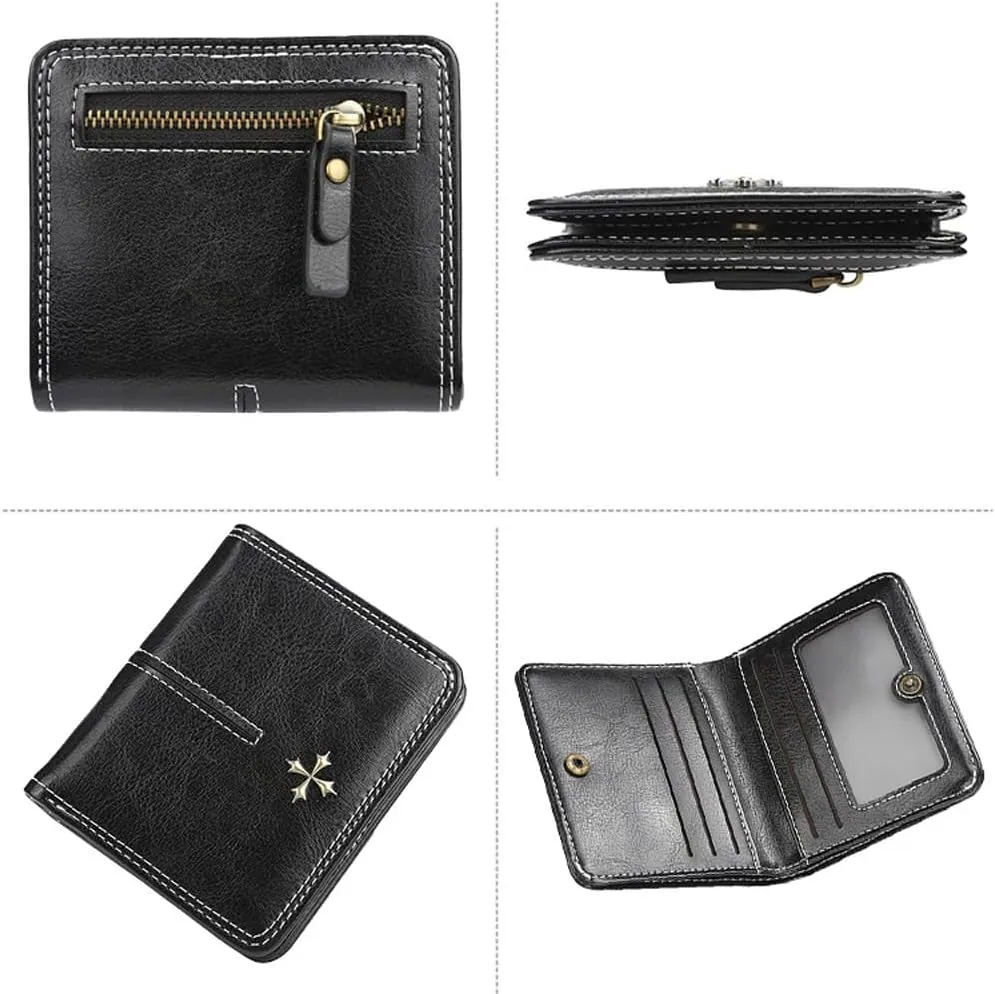 GGOOB Small Leather Wallet Women Y2k Goth Wallet Vintage Bifold Wallet Women Mini Coquette Cash Wallet with Coin Pouch (Black-Style 2,Mini)