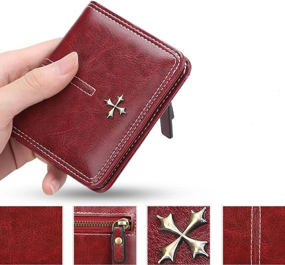 GGOOB Small Leather Wallet Women Y2k Goth Wallet Vintage Bifold Wallet Women Mini Coquette Cash Wallet with Coin Pouch (Black-Style 2,Mini)