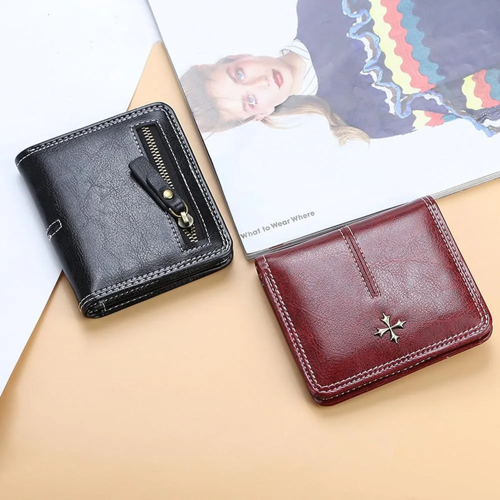 GGOOB Small Leather Wallet Women Y2k Goth Wallet Vintage Bifold Wallet Women Mini Coquette Cash Wallet with Coin Pouch (Black-Style 2,Mini)