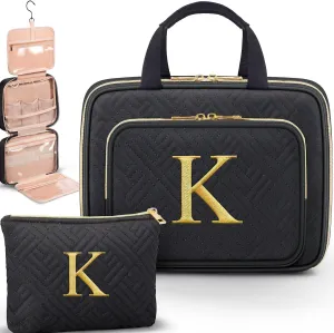 Gifts for Women, Initial Toiletry Makeup Bag Hanging Cosmetic Organizer with Embroidery Letter Personalized Nurse Teacher Appreciation Gift Birthday Mothers Day Gifts for Mom Sister Wife Friend Auntie