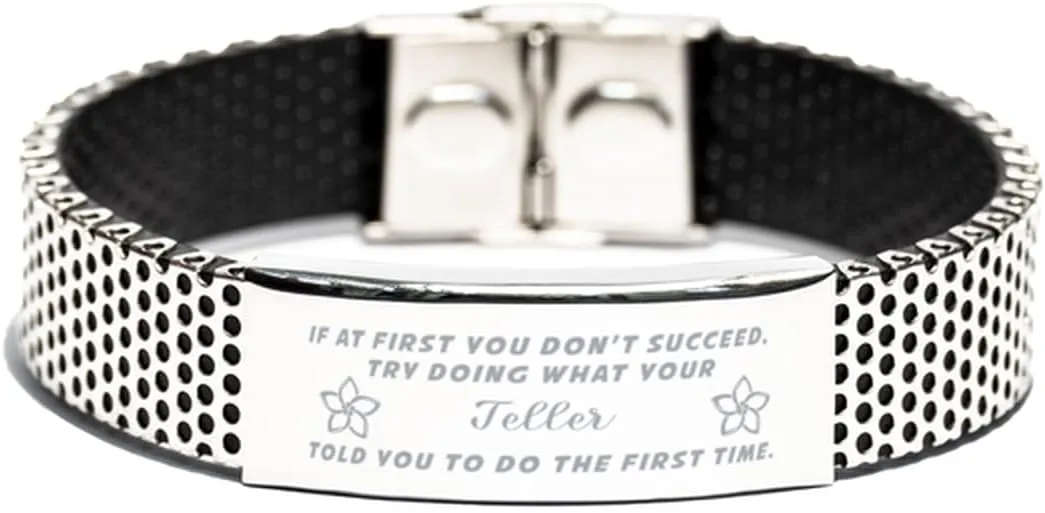 GIFTVILLE & SURPRISE Inspirational Stainless Steel Bracelet, If at first you don't succeed, try doing what your athletic trainer told you to do the first time., Gifts for Teller Engraved Message