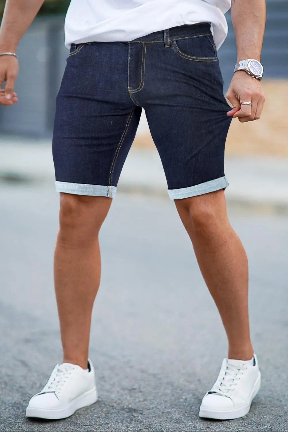 GINGTTO Denim Shorts Men Stretch Skinny Jean Shorts for Men