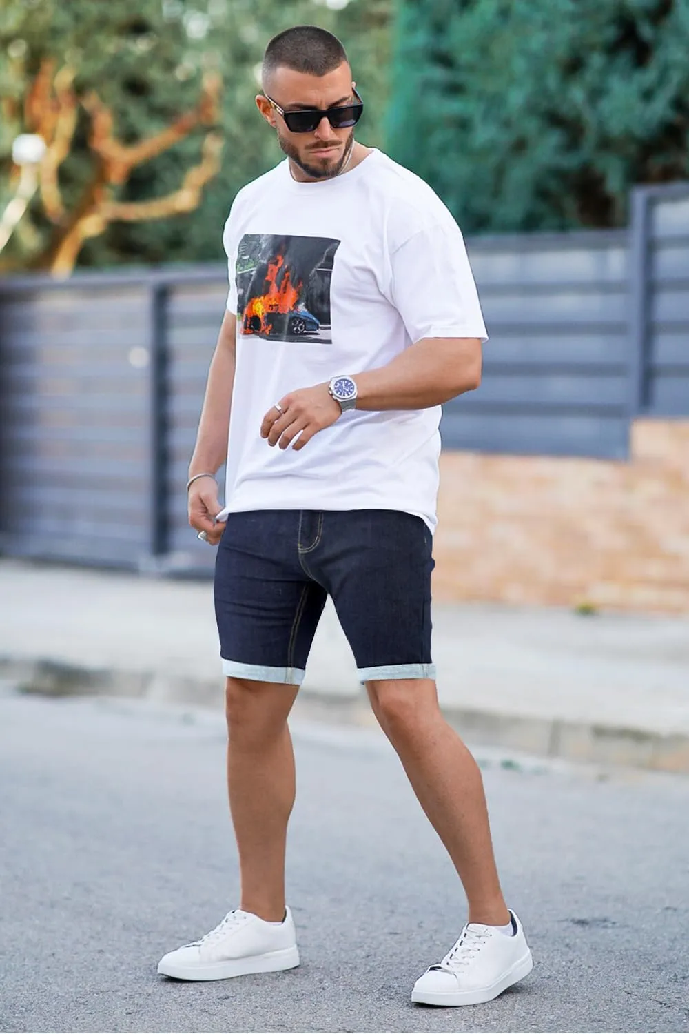 GINGTTO Denim Shorts Men Stretch Skinny Jean Shorts for Men