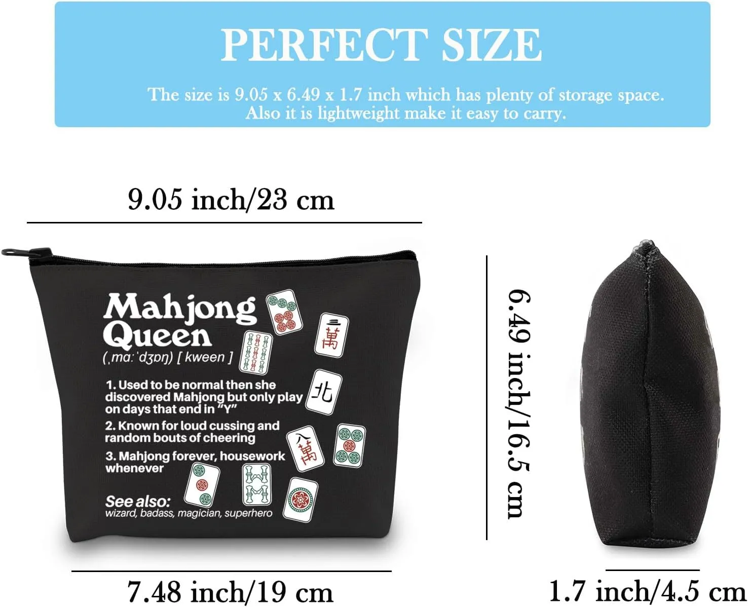 GJTIM Chinese Game Themed Gift Queen Definition Zipper Pouch Gambling Storage Bag for Player (Mah Queen Black)
