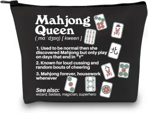 GJTIM Chinese Game Themed Gift Queen Definition Zipper Pouch Gambling Storage Bag for Player (Mah Queen Black)