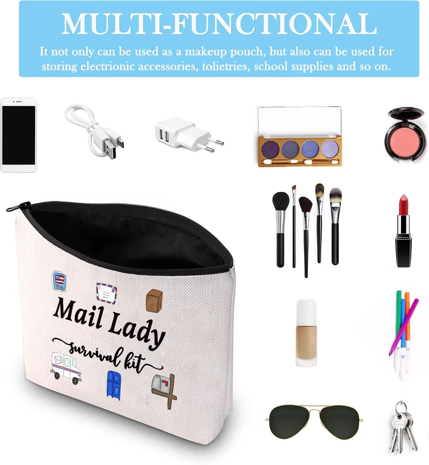 GJTIM Mail Lady Survival Kit Postal Worker Gift Zipper Pouch Makeup Bag Appreciation Gift for Mail Carrier Mailman (Survival Mail Lady Bag)