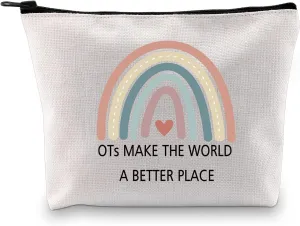 GJTIM OT Gift Occupational Therapy Worker Gift Rainbow Makeup Bag OTs Make the World A Better Place OT Retirement Gift (OTs Make Makeup)