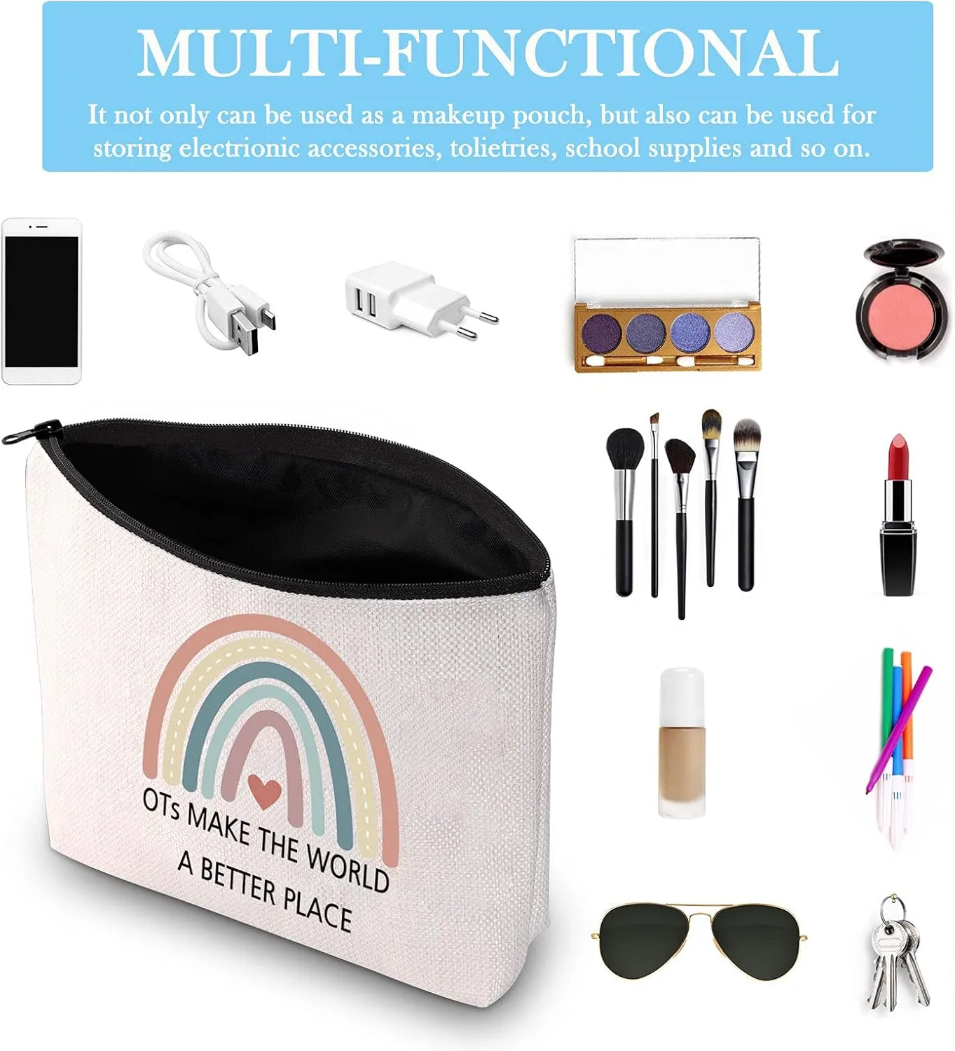 GJTIM OT Gift Occupational Therapy Worker Gift Rainbow Makeup Bag OTs Make the World A Better Place OT Retirement Gift (OTs Make Makeup)