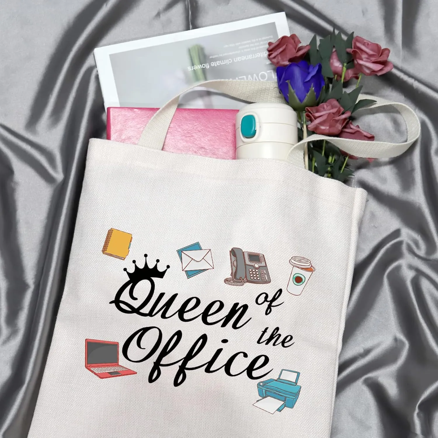GJTIM Secretary Gift Secretary Thank You Zipper Pouch Gift Queen of Office Travel Makeup Bag Gift for Coworkers (Office Queen Tote)