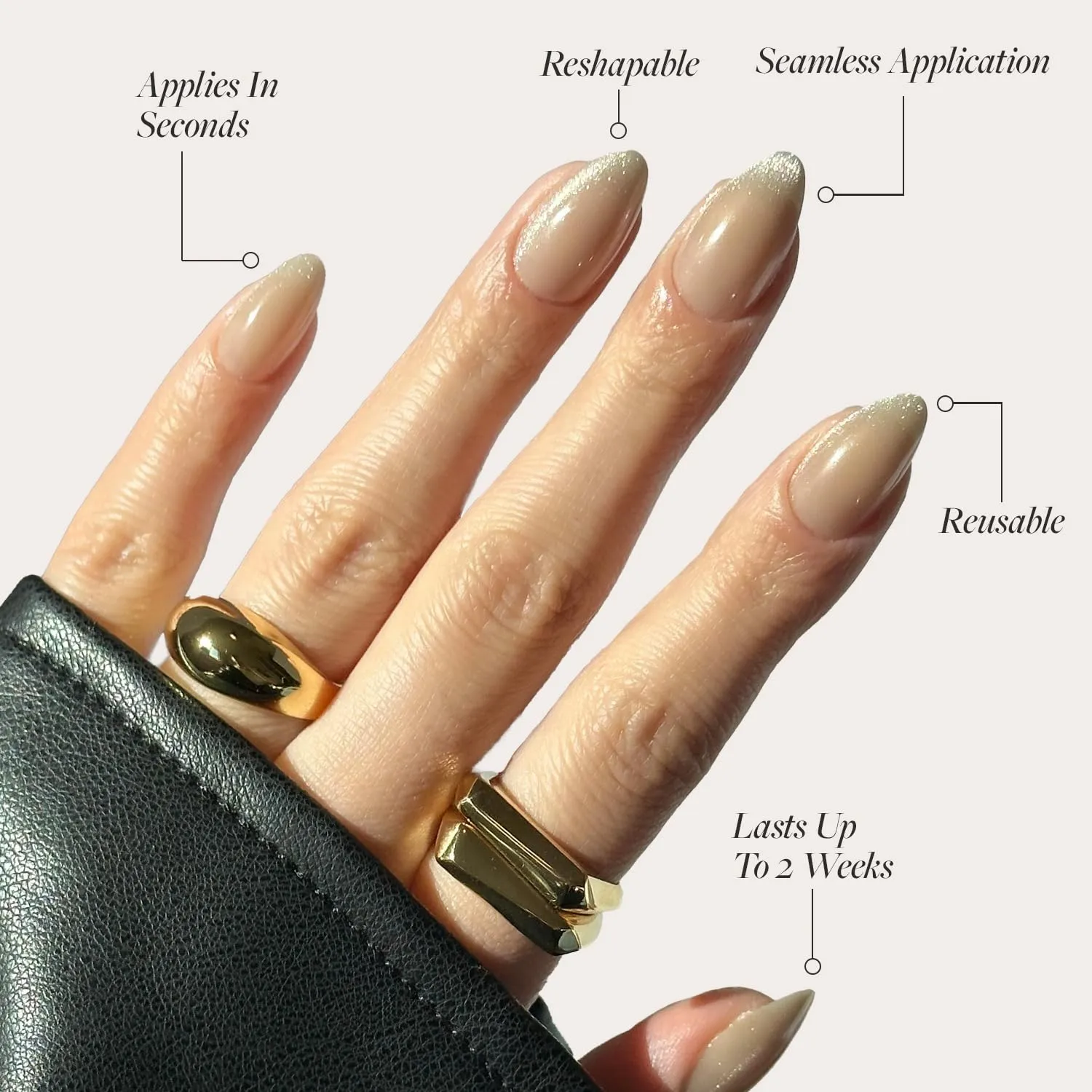 Glamnetic Press On Nails - Honey Bun | Trendy Neutral Nude Velvet Sparkly Short Almond Fake Nails, Reusable | 15 Sizes - 30 Nail Kit