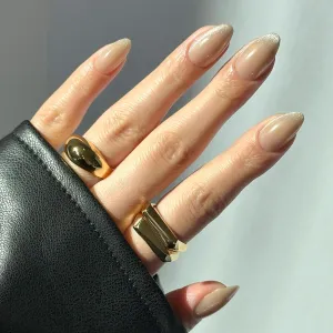 Glamnetic Press On Nails - Honey Bun | Trendy Neutral Nude Velvet Sparkly Short Almond Fake Nails, Reusable | 15 Sizes - 30 Nail Kit