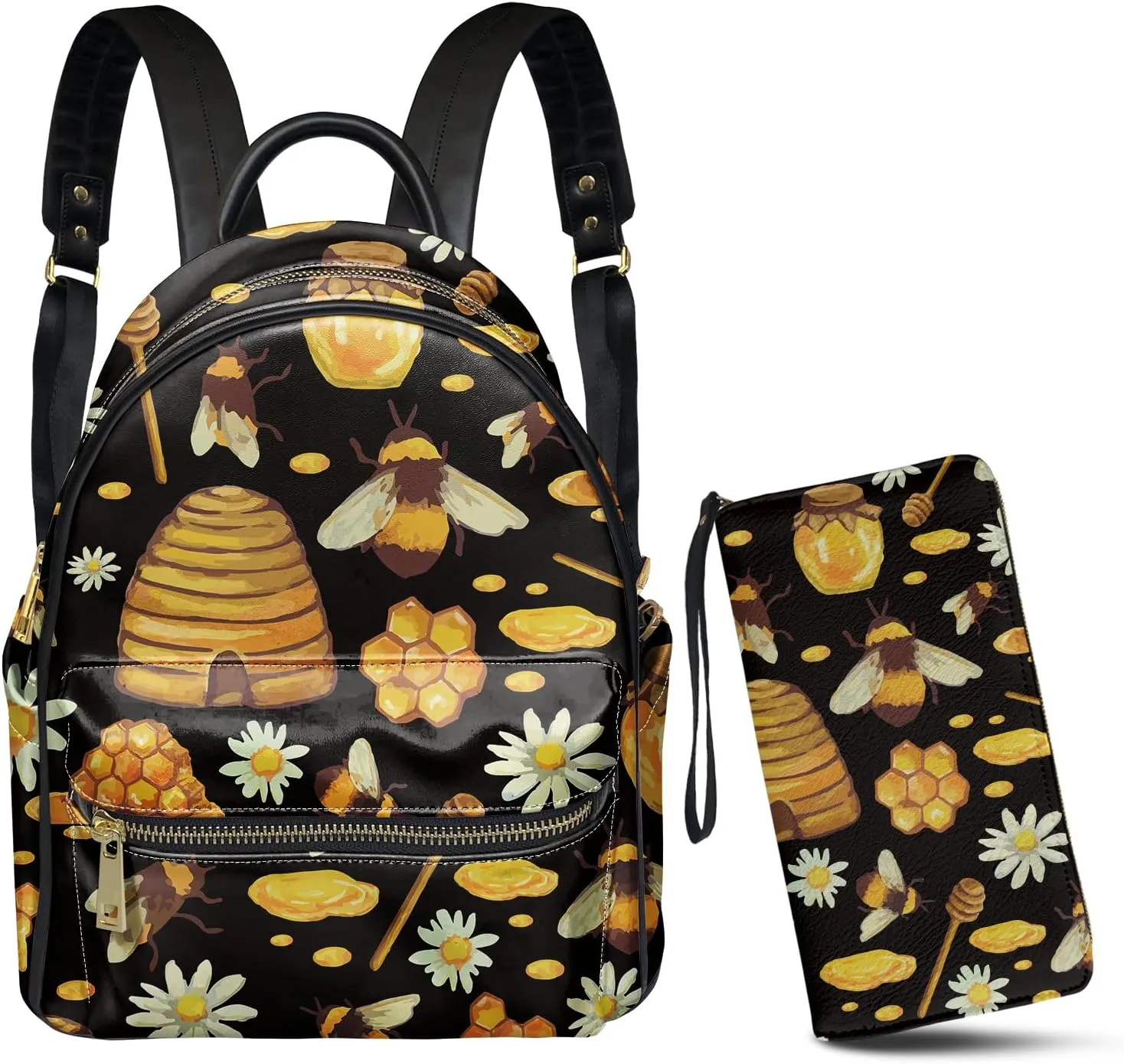 GLENLCWE Bee Daisy Zipper Backpack Wallet Handbag Women’s Fashion Backpack Purse Anti theft Mini Daypack Zipper Shoulder Bag Anti Theft