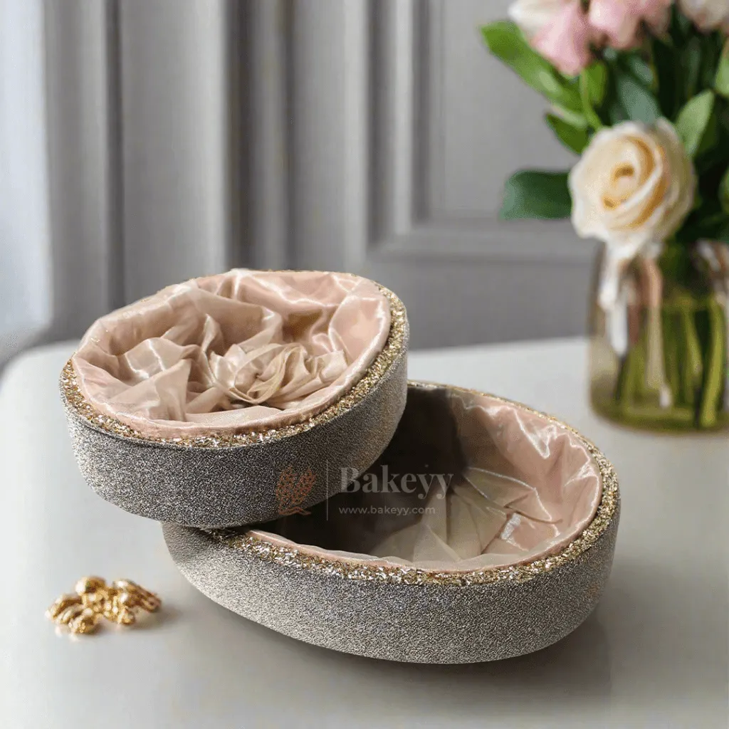 Glitter Oval Velvet Hamper | Deluxe Embellished Gifting Tray
