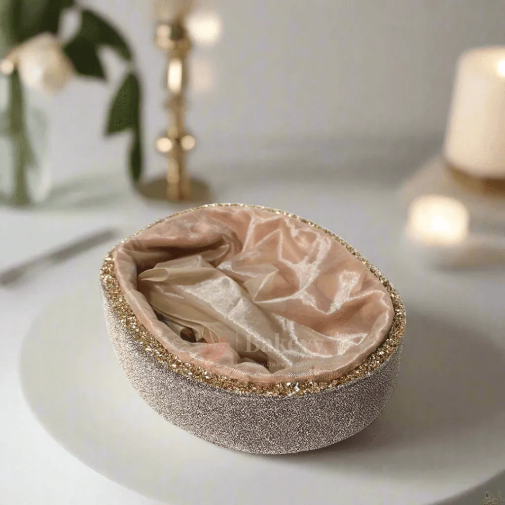 Glitter Oval Velvet Hamper | Deluxe Embellished Gifting Tray