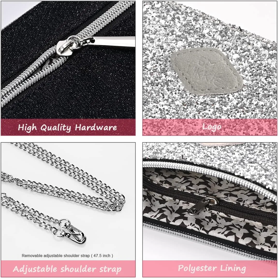 GM LIKKIE Crossbody Clutch Purse for Women, Glitter Evening Bag, Sequin Wedding Handbag for Party